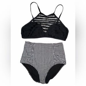 Kenneth Cole Luxe Bikini Top With Aerie Gingham Check Bottom, Size Medium